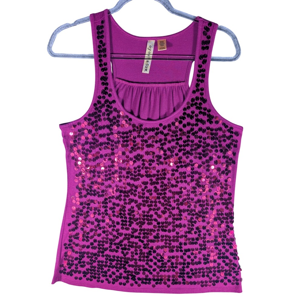 Eyeshadow Womens Magenta Purple Sequin Front Scoop Racerback Tank Top Size Large
